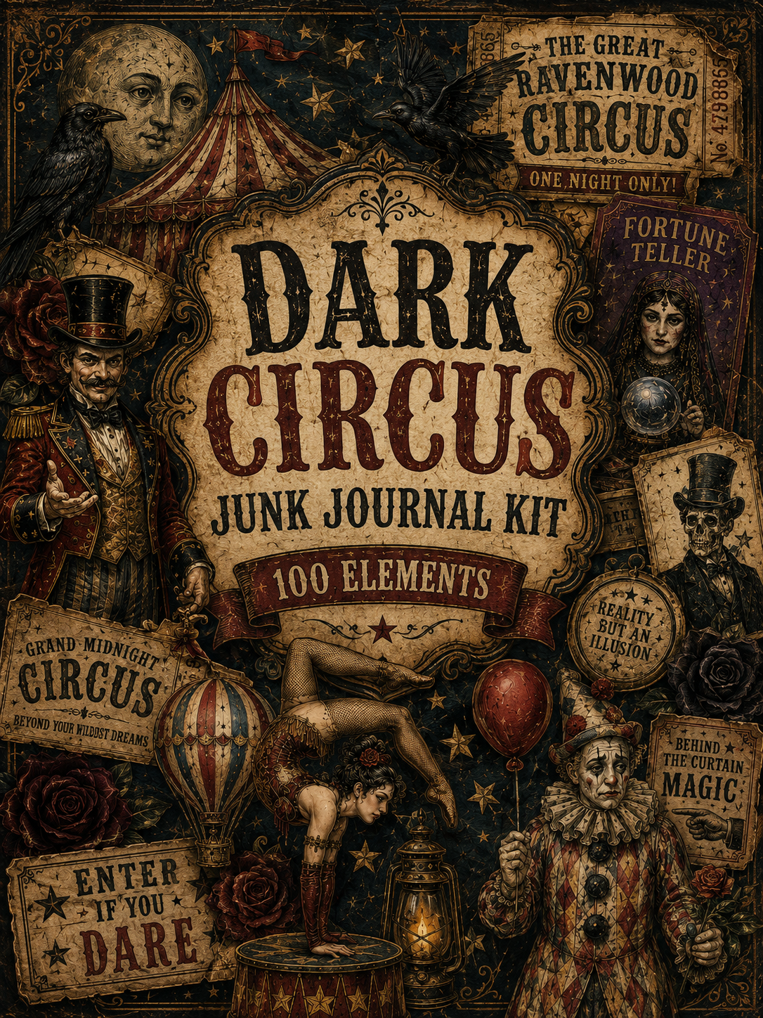 Dark Circus Junk Journal Kit – 28 Creepy Carnival Printables - Image 2
