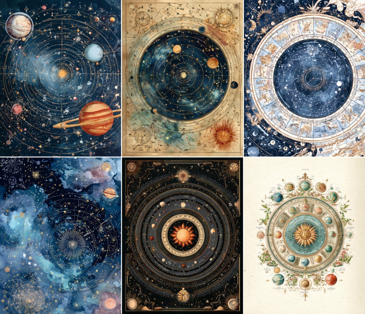 Celestial Zodiac Printable Pages – 40 Vintage Astrology Journal Sheets - Image 5