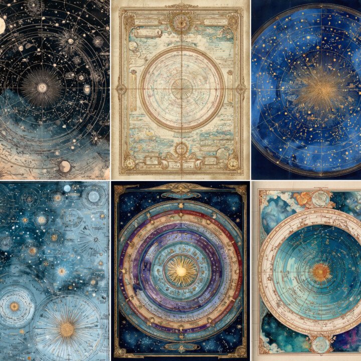 Celestial Zodiac Printable Pages – 40 Vintage Astrology Journal Sheets