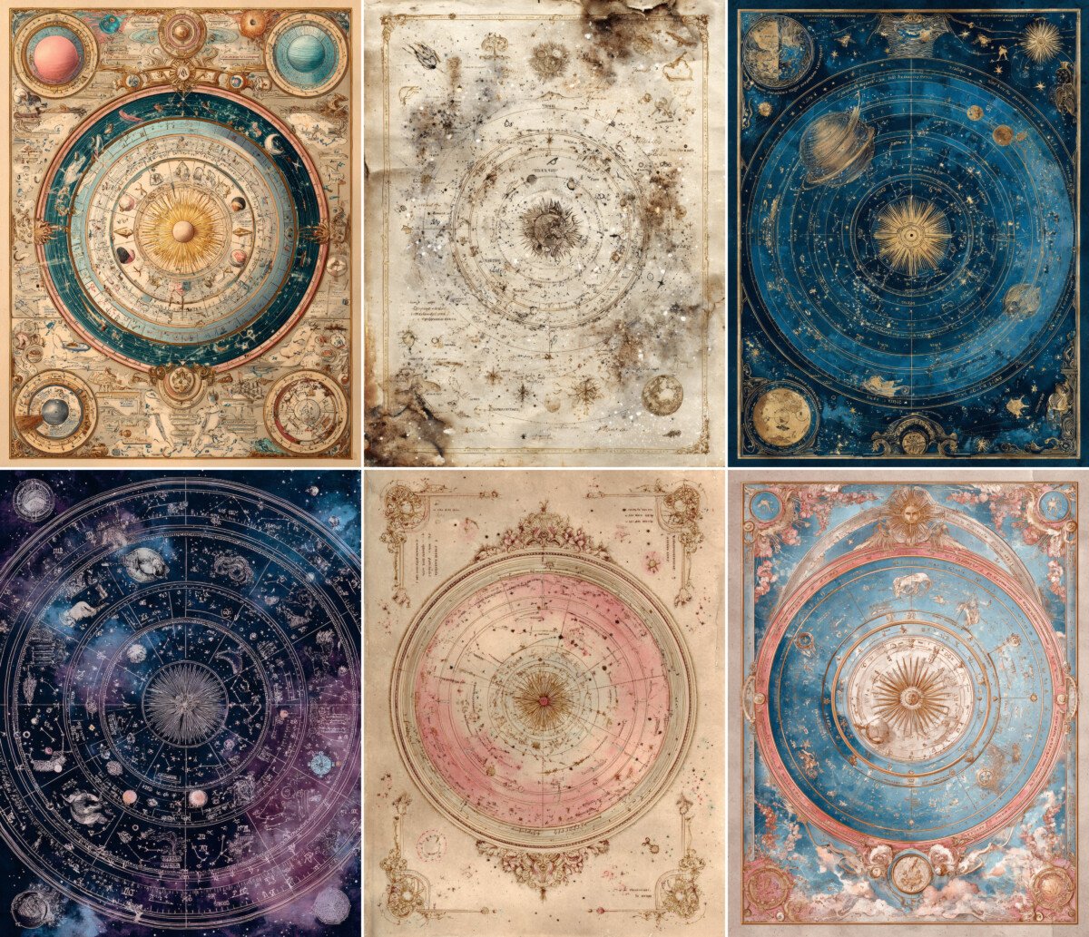 Celestial Zodiac Printable Pages – 40 Vintage Astrology Journal Sheets - Image 4