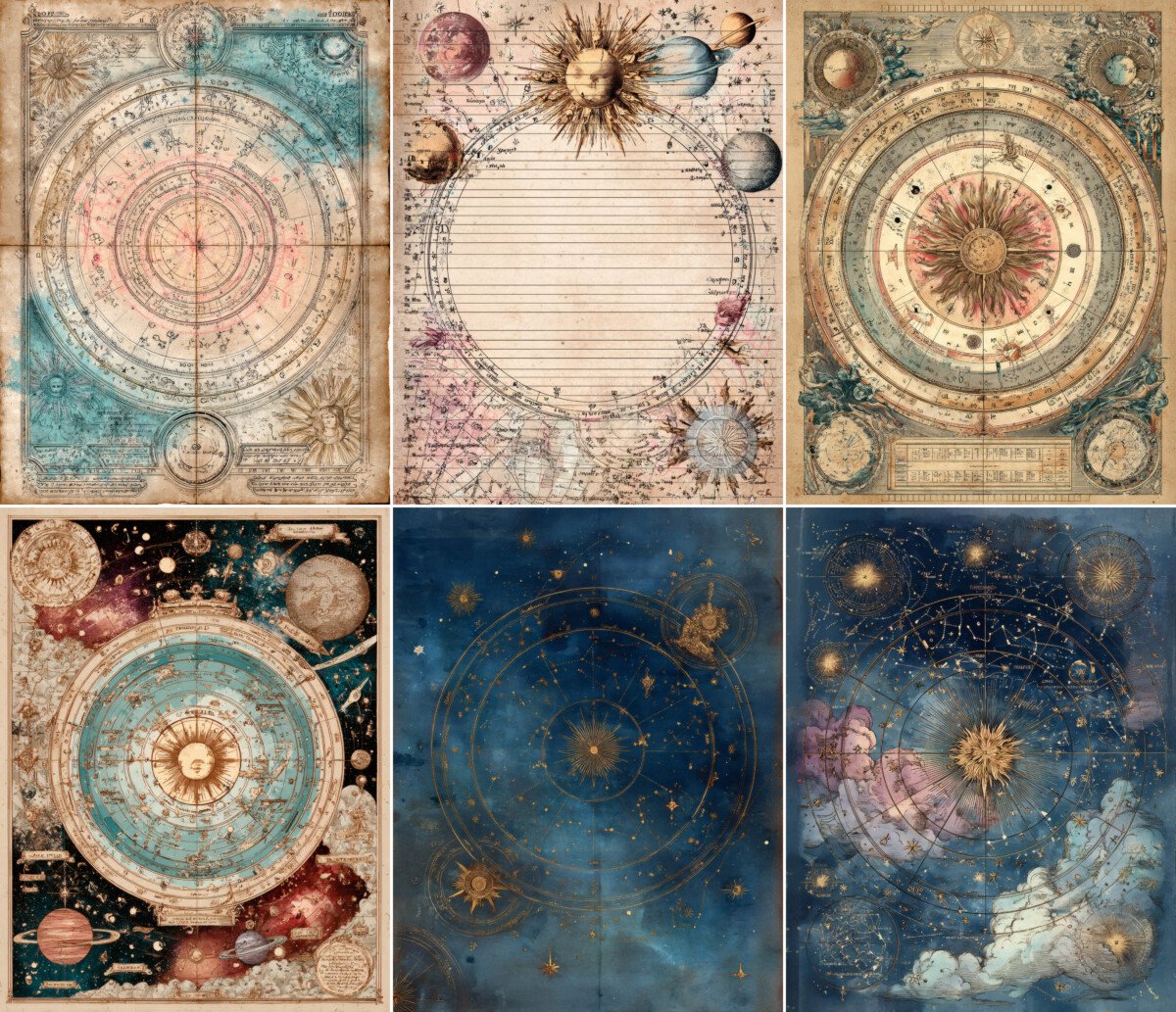 Celestial Zodiac Printable Pages – 40 Vintage Astrology Journal Sheets - Image 2