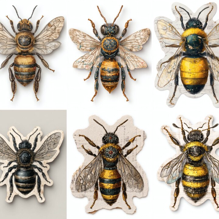 Vintage Bee Printable Stickers – 22 Honeybee Designs