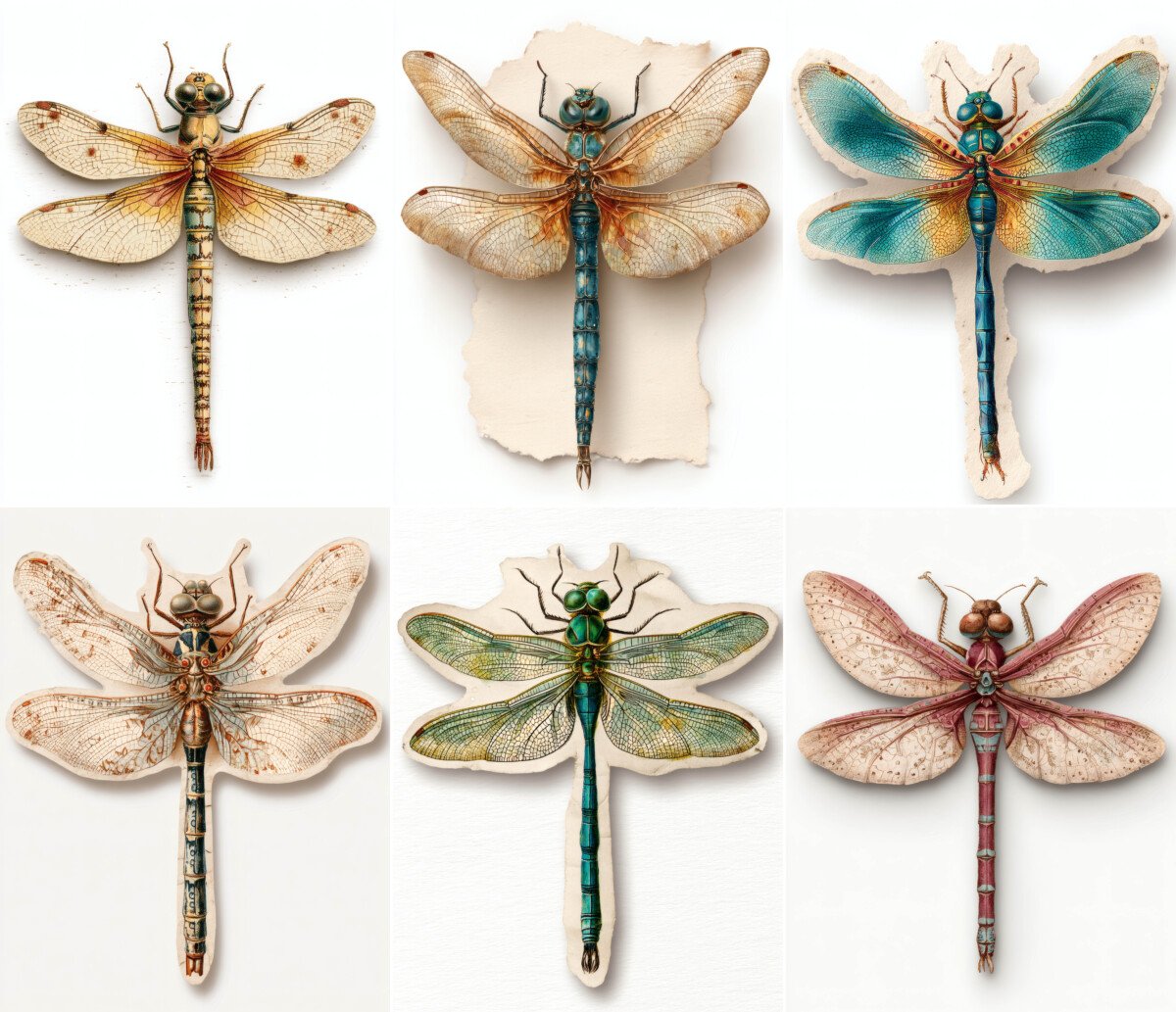 Vintage Dragonfly Fussy Cuts – 24 Cutouts