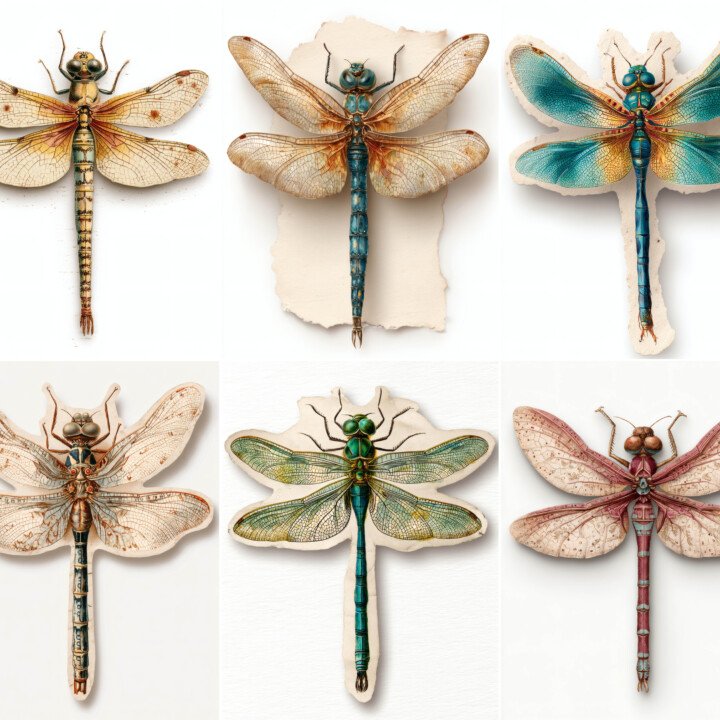 Vintage Dragonfly Fussy Cuts – 24 Cutouts