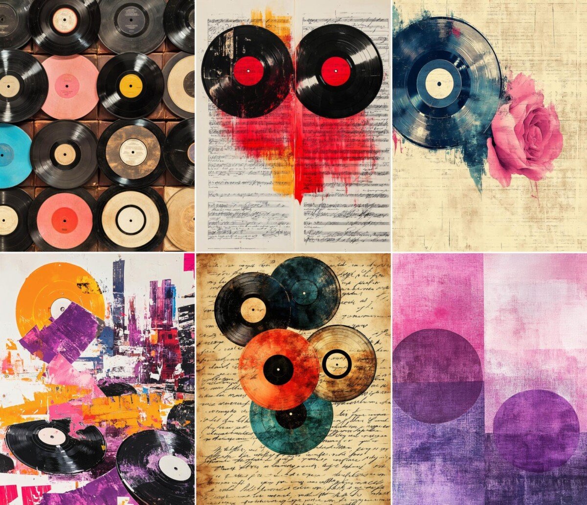 Vintage Vinyl Record Journal Pages – 56 Music Collage Papers
