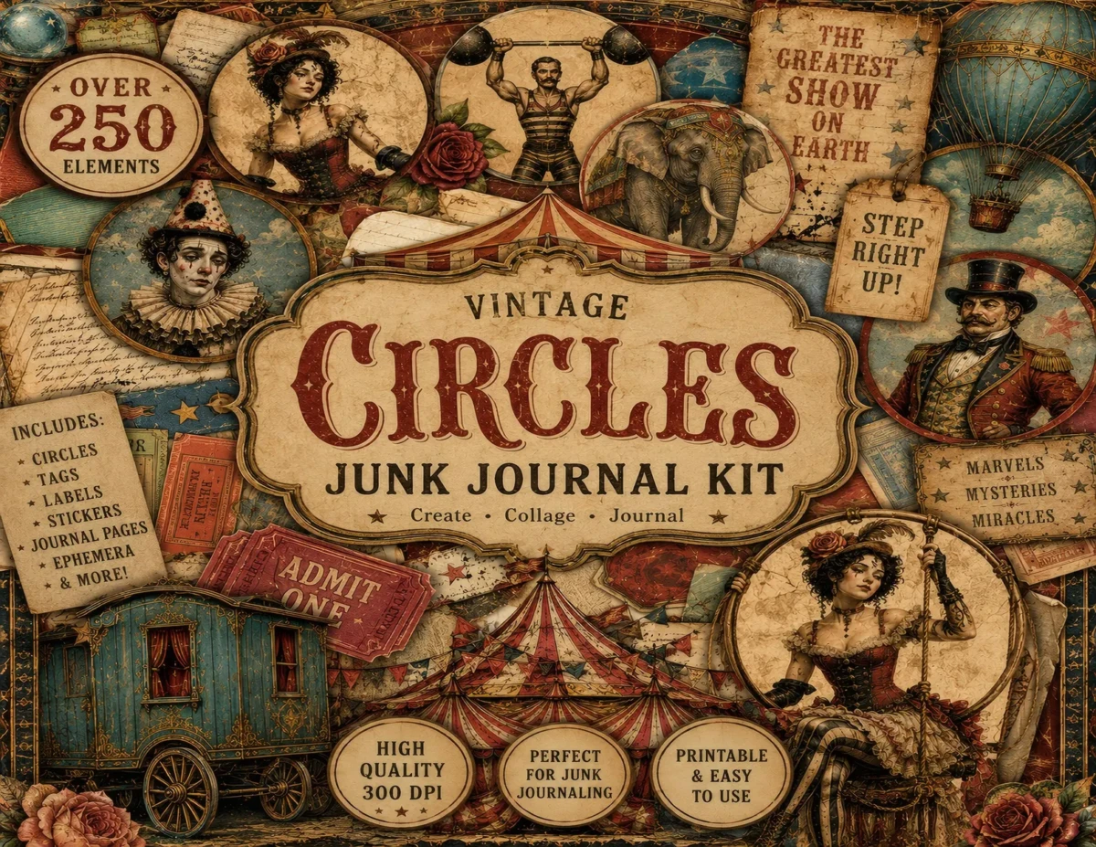 Dark Circus Junk Journal Kit – 28 Creepy Carnival Printables