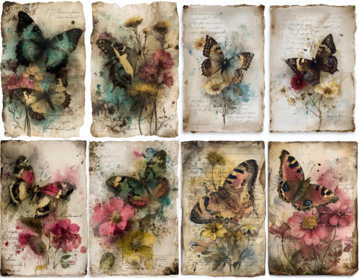 Vintage Butterfly and Botanical Journal Pages - Image 3