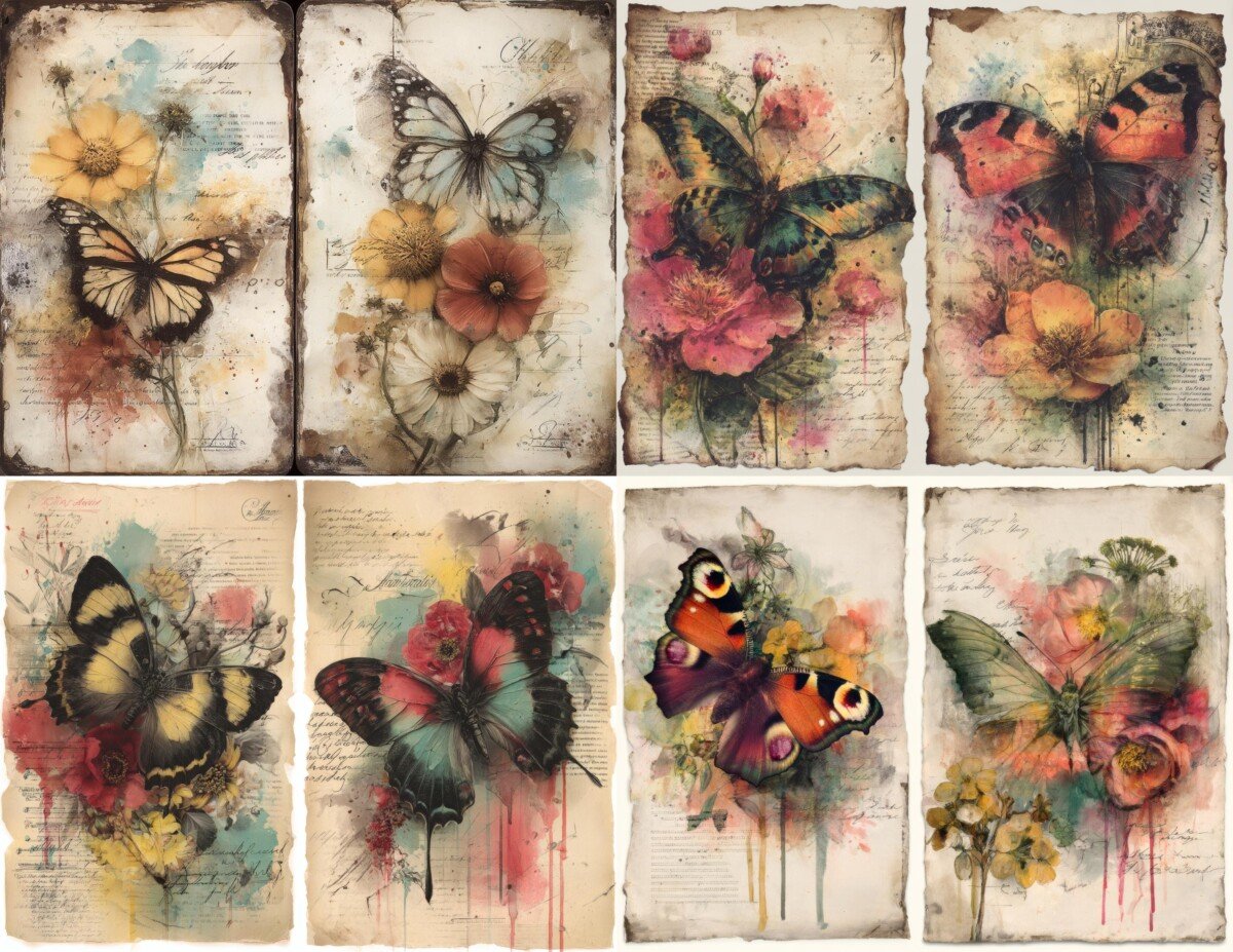 Vintage Butterfly and Botanical Journal Pages