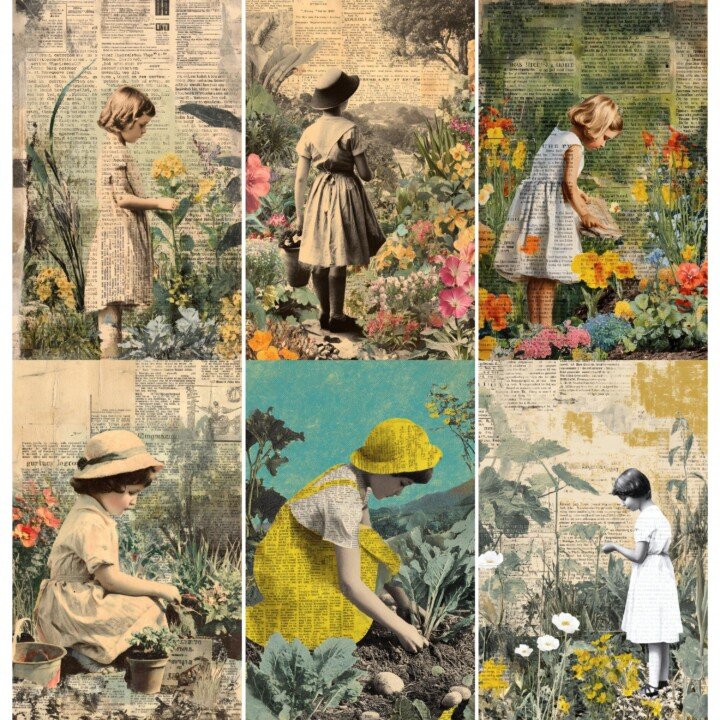 Vintage Girl Garden Journal Pages 52 Floral Collage