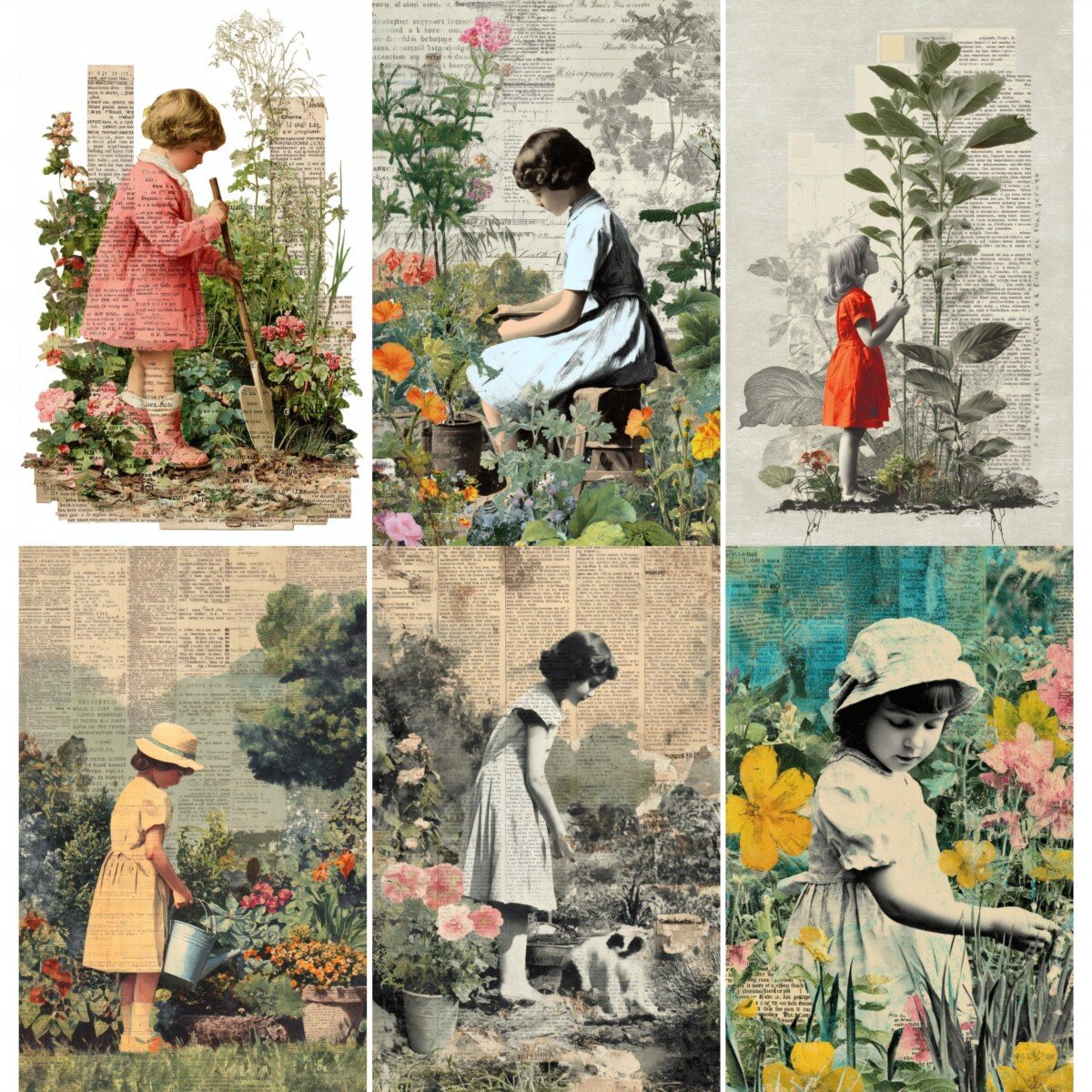 Vintage Girl Garden Journal Pages 52 Floral Collage - Image 7