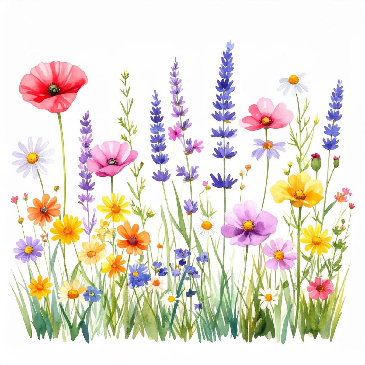 wildflower – 12 Wildflower watercolor bundle soft floral meadow clipart botanical wild flowers print spring floral set for wall design, Digital Download