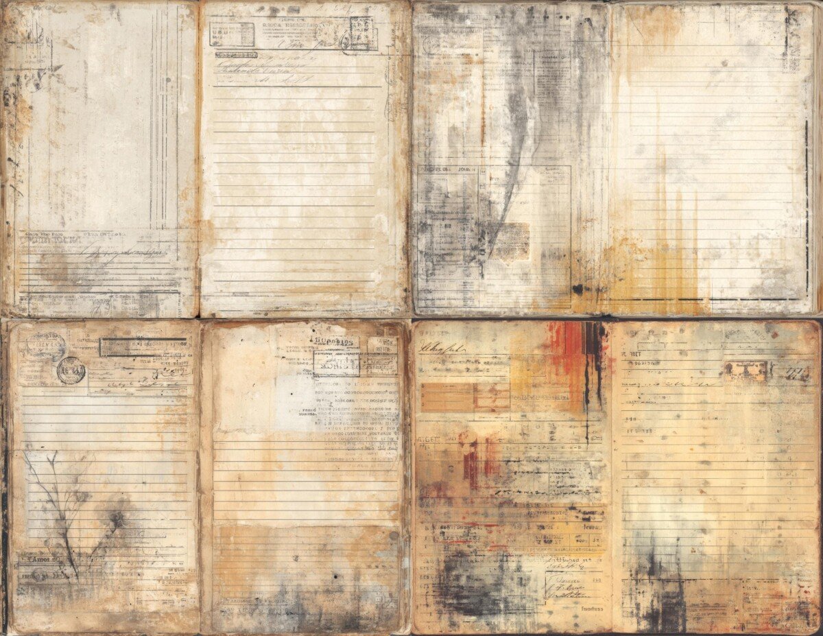 junk – Junk journal pages vintage library card and book ledger printables with distressed cream paper lined writing space for, Digital Download