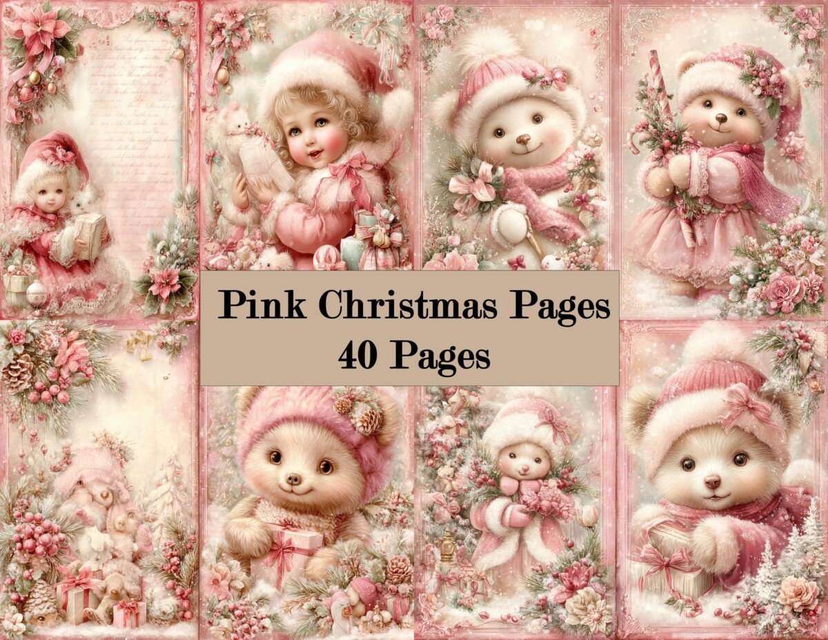 pink – 40 Pink Christmas Junk Journal Pages