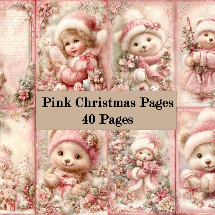 pink – 40 Pink Christmas Junk Journal Pages