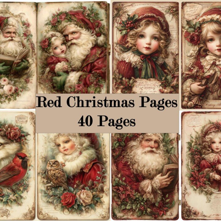 printable – 40 Christmas Holiday Paper Junk Journal Pages