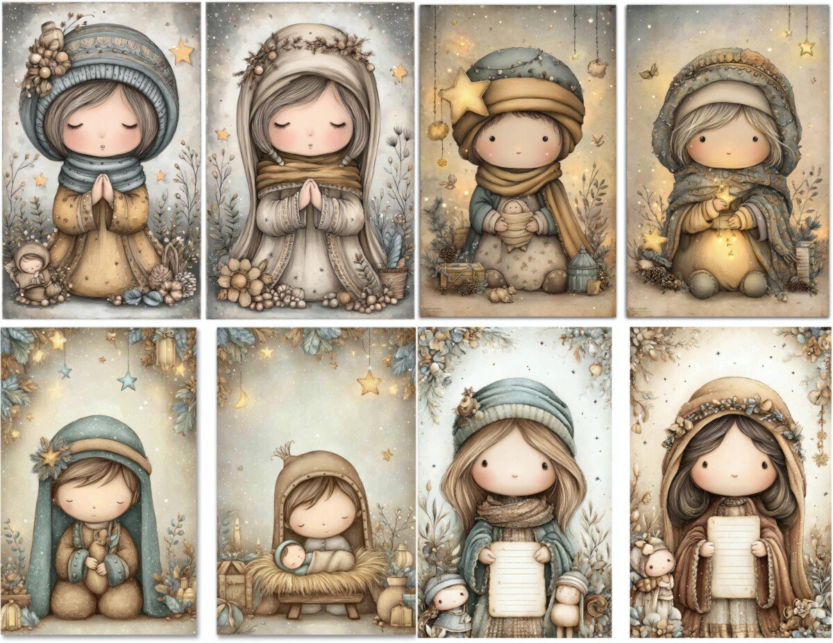 Collage of children in knitted hats and winter hoods
