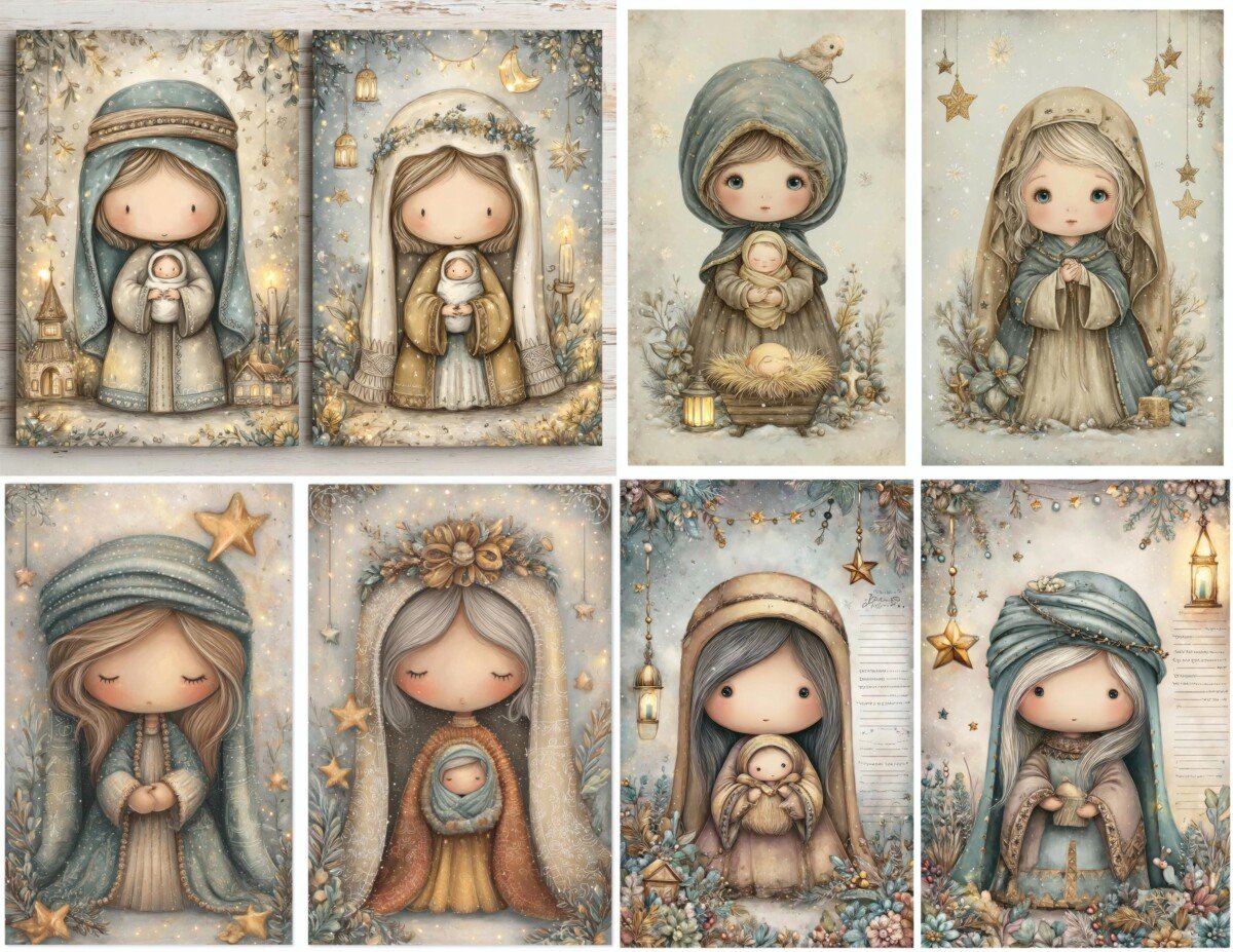 Children framed by pale decorative borders and small stars