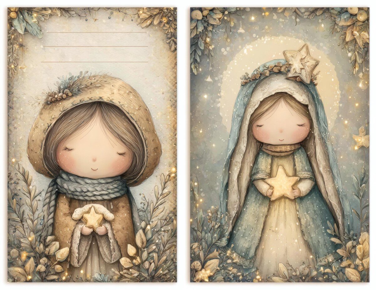 Two praying child portraits in winter robes