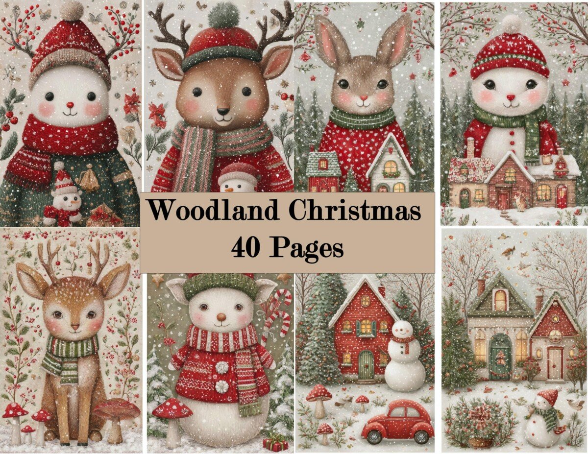 woodland – 38 Woodland Christmas Junk Journal Pages