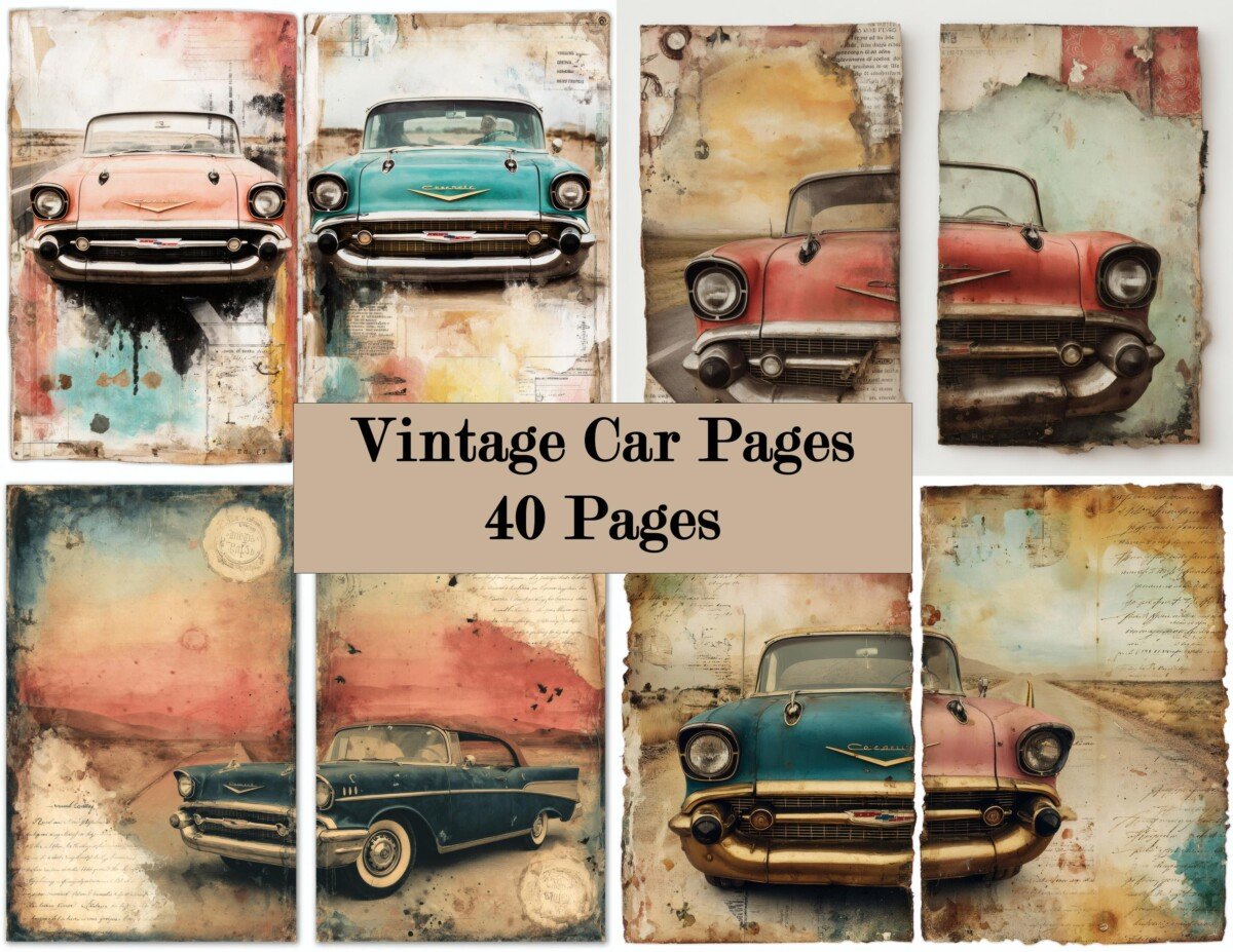 classic – 28 Classic Car Art Junk Journal Pages