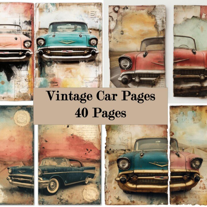 classic – 28 Classic Car Art Junk Journal Pages
