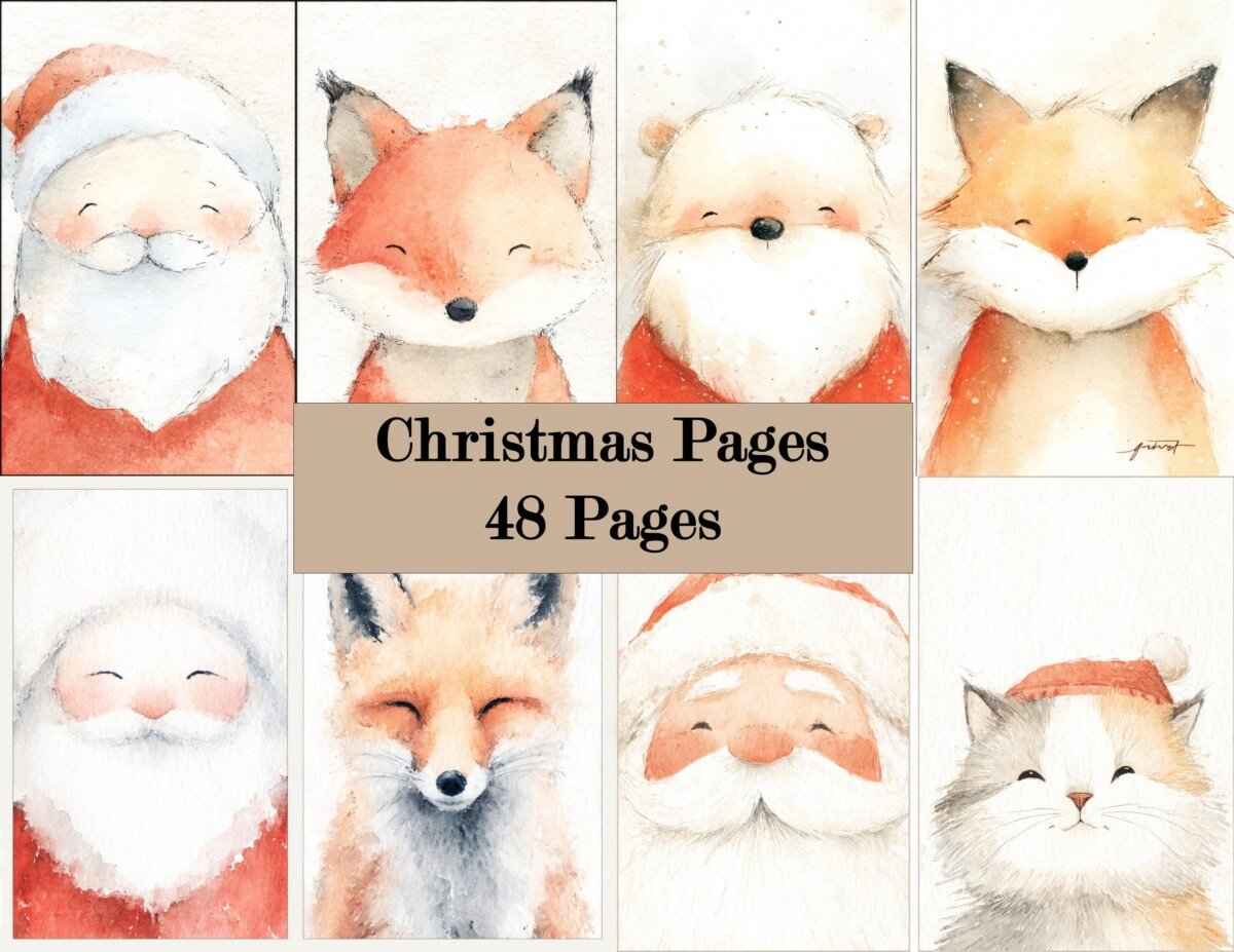 santa – 70 Santa and Snowman Junk Journal Pages