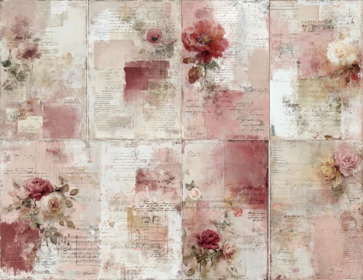 vintage – 20 Vintage Pink Collage Paper Journal Pages