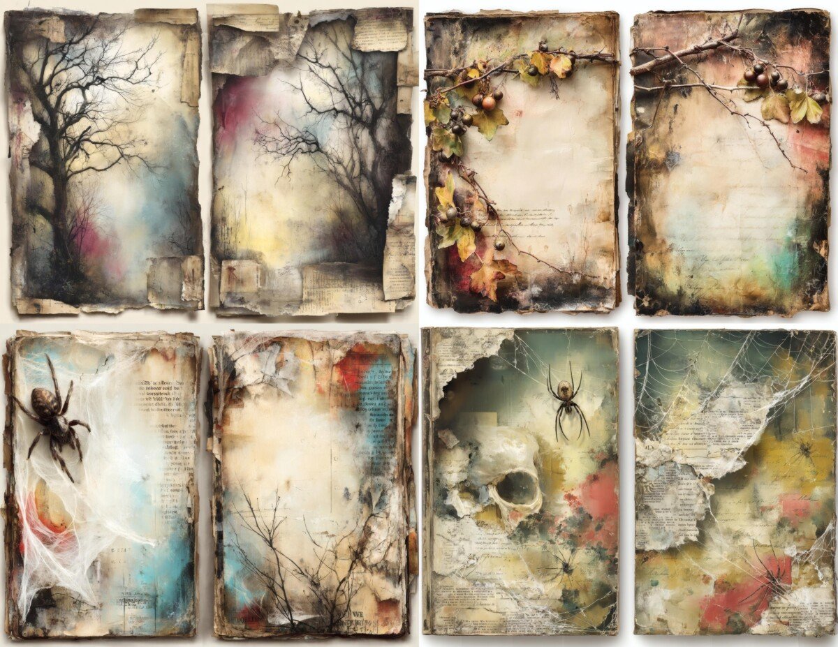 creepy – 20 Creepy Spiderweb Junk Journal Pages