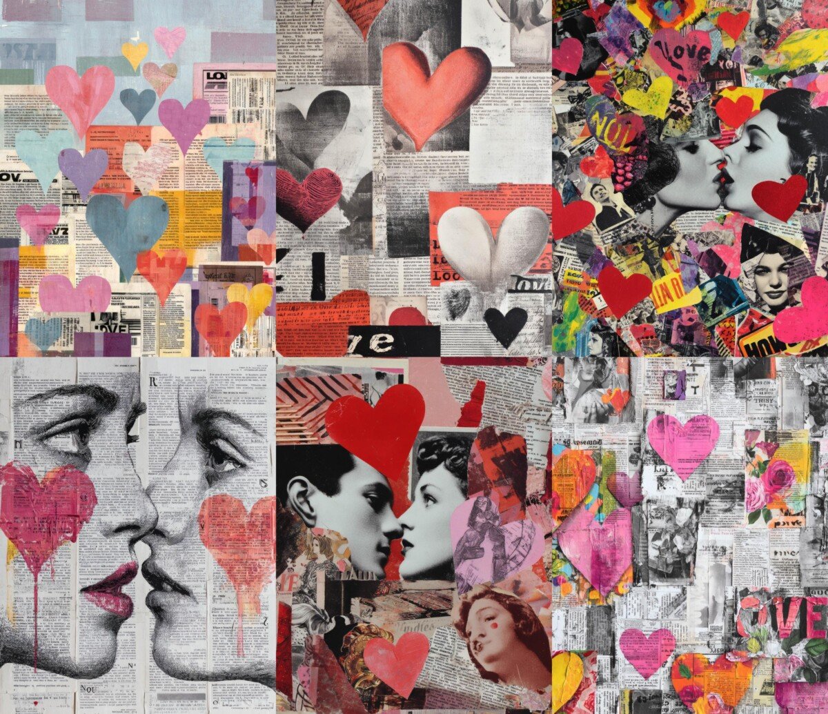 newspaper – 40 Newspaper Collage Heart Journal Pages