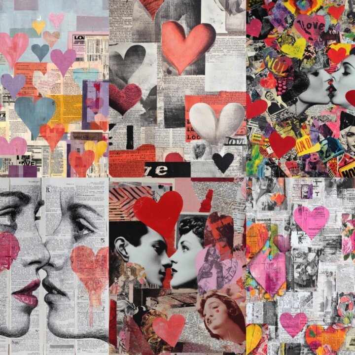newspaper – 40 Newspaper Collage Heart Journal Pages
