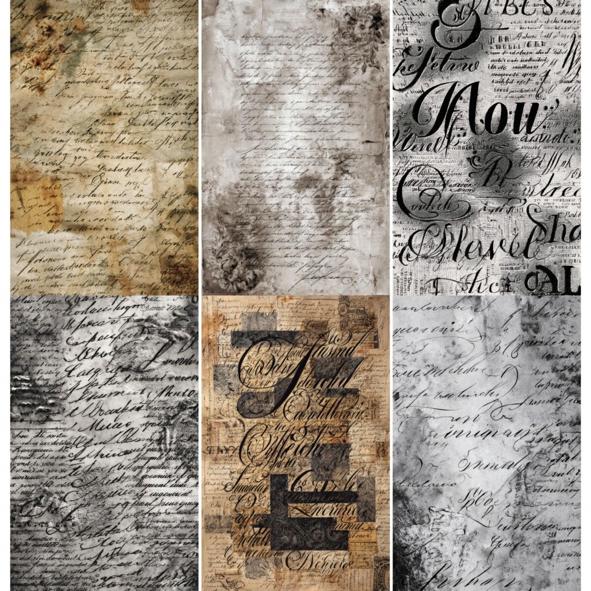 Vintage script collage scrapbook paper with distressed textures – preview 3