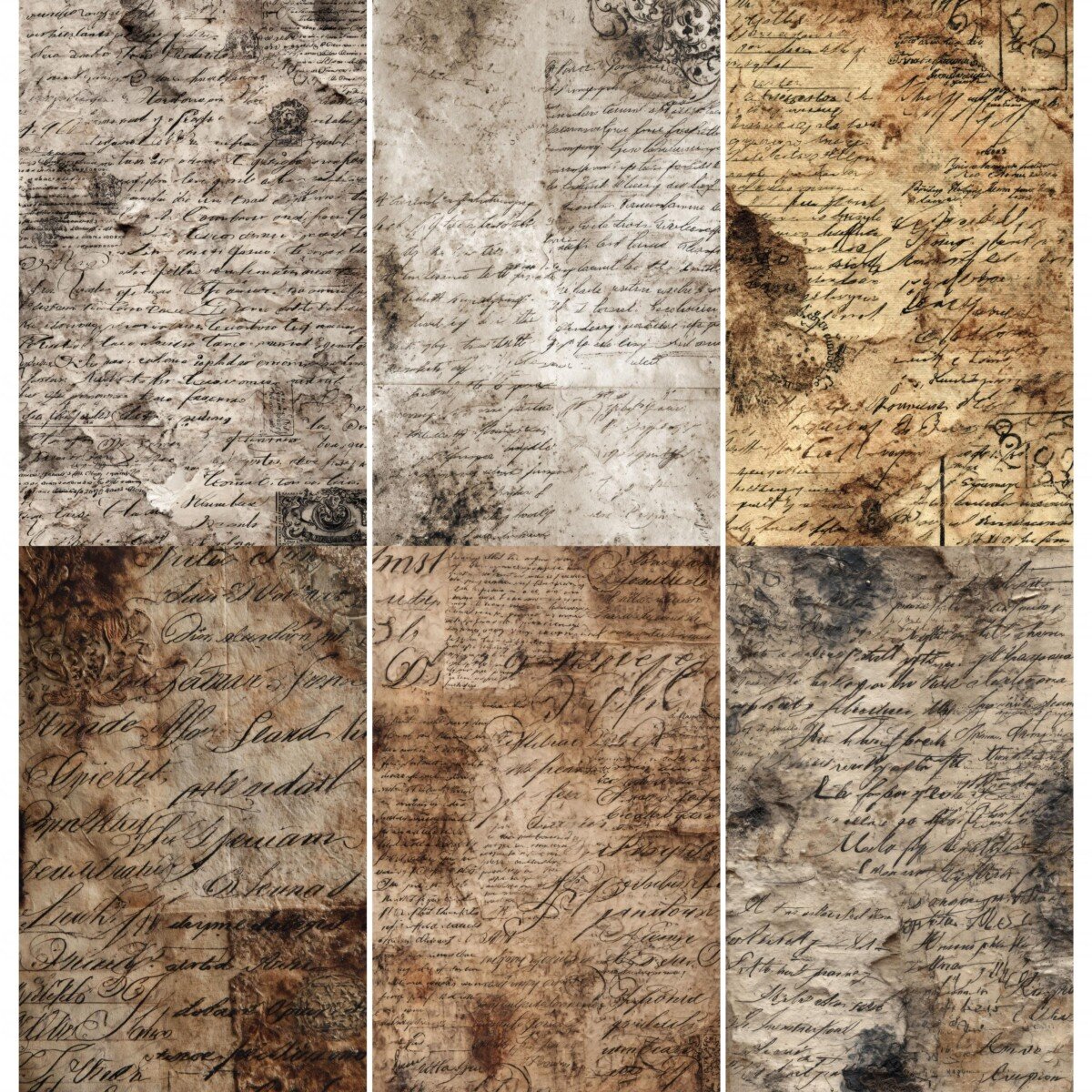 Vintage script collage scrapbook paper with distressed textures – preview 4