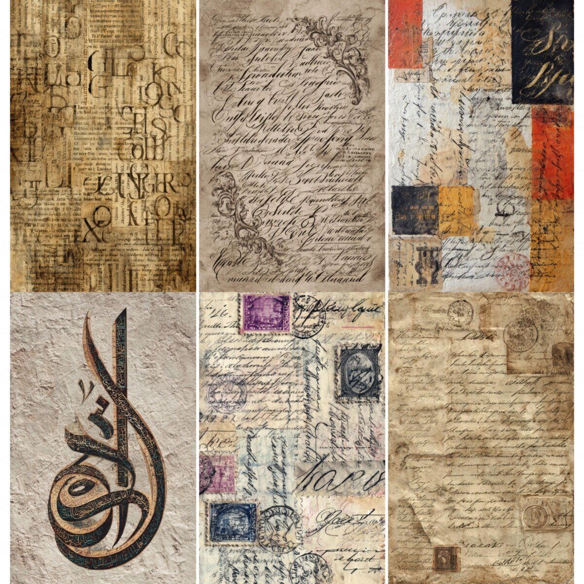 Vintage script collage scrapbook paper with distressed textures – preview 6