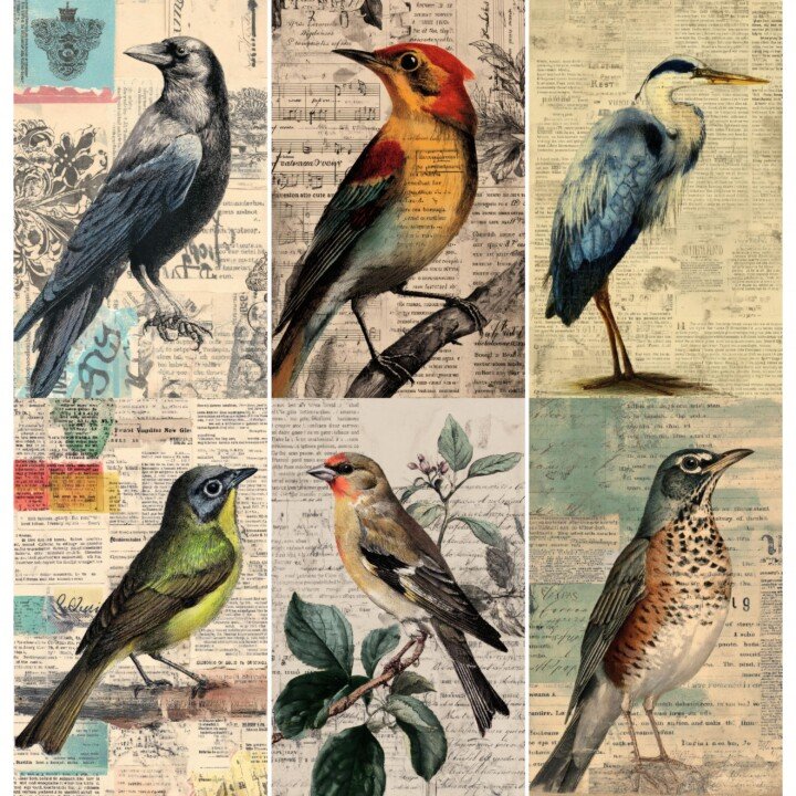 vintage – 52 Vintage Bird Collage Junk Journal Pages