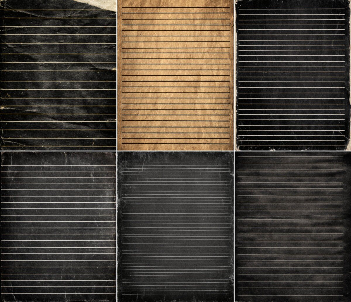 Black and amber lined journal pages with uneven aged edges