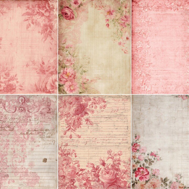 vintage – 52 Vintage Floral Invoice Junk Journal Pages