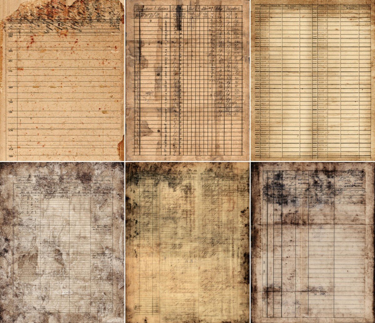 Vintage library card junk journal pages with aged ledger lines and faded records