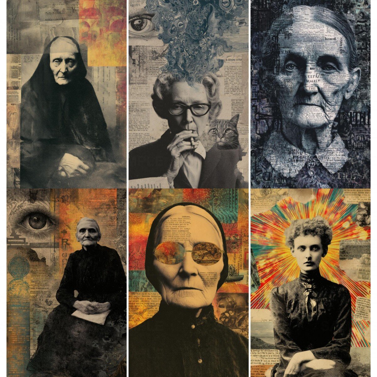 Surreal vintage portrait collage scrapbook paper – preview 3