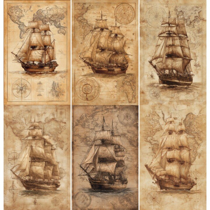 nautical – 52 Nautical Ship Junk Journal Pages