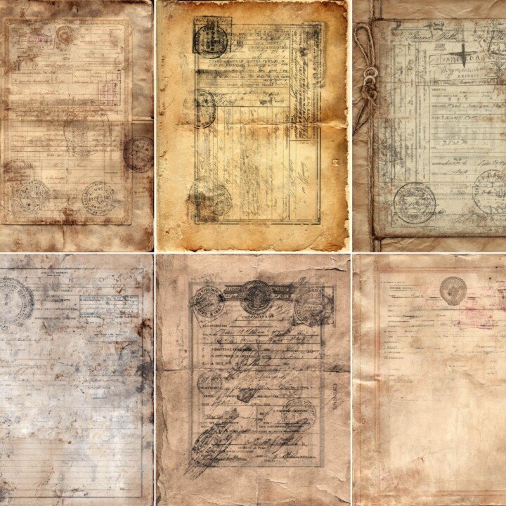 vintage – 48 Vintage Travel Permit Pages