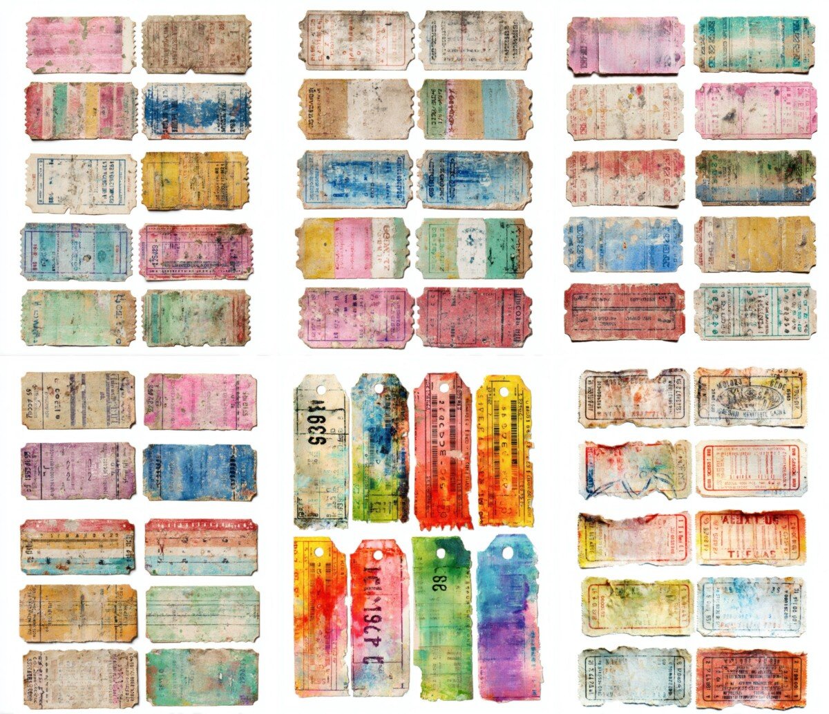 circus – 300 Circus Ticket Strips Labels & Tags Ephemera