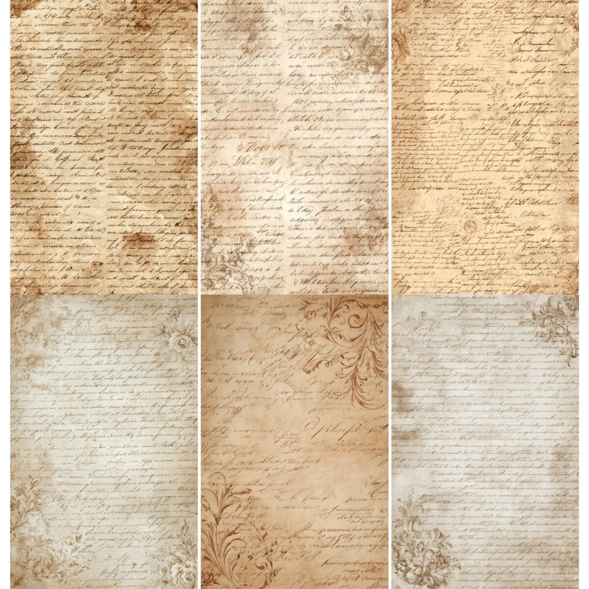 cream – 56 Cream Script Junk Journal Pages
