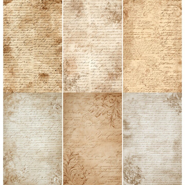 cream – 56 Cream Script Junk Journal Pages