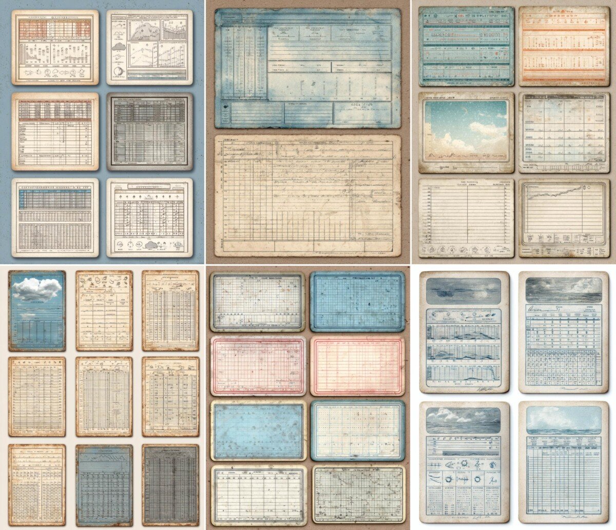 retro – Retro Weather Record Cards Printable, Meteorology Ephemera Labels, Fussy Cut Journal Supplies, Junk Journal Tags, Digital Download