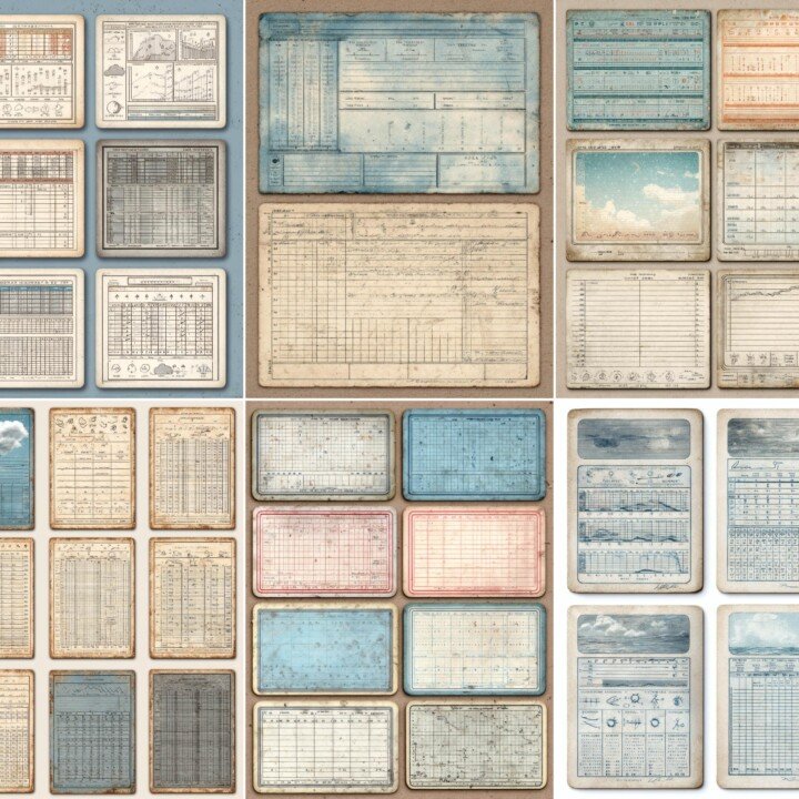 retro – Retro Weather Record Cards Printable, Meteorology Ephemera Labels, Fussy Cut Journal Supplies, Junk Journal Tags, Digital Download