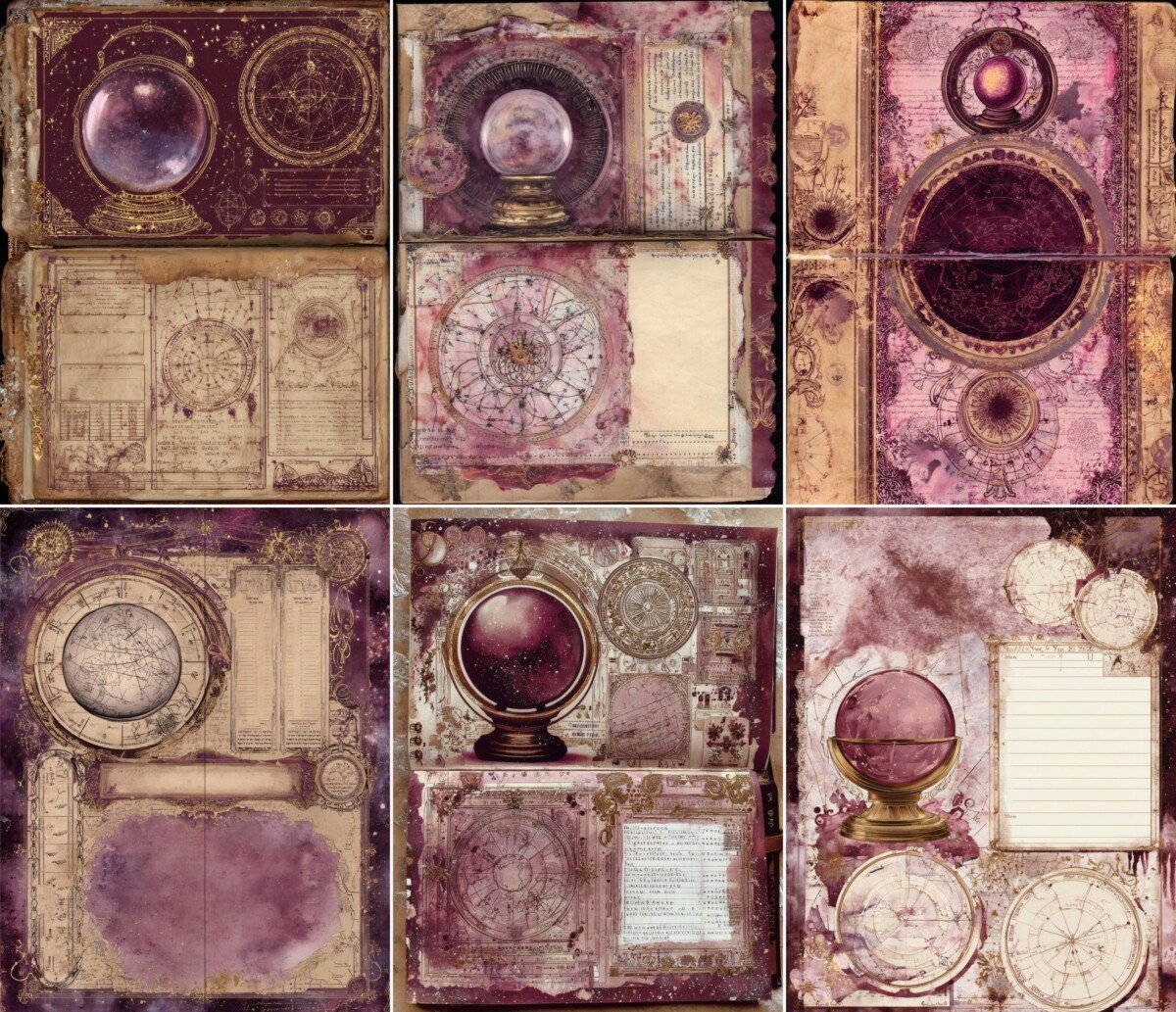 tarot – 38 Tarot Oracle Maroon Divination Junk Journal Kit Pages