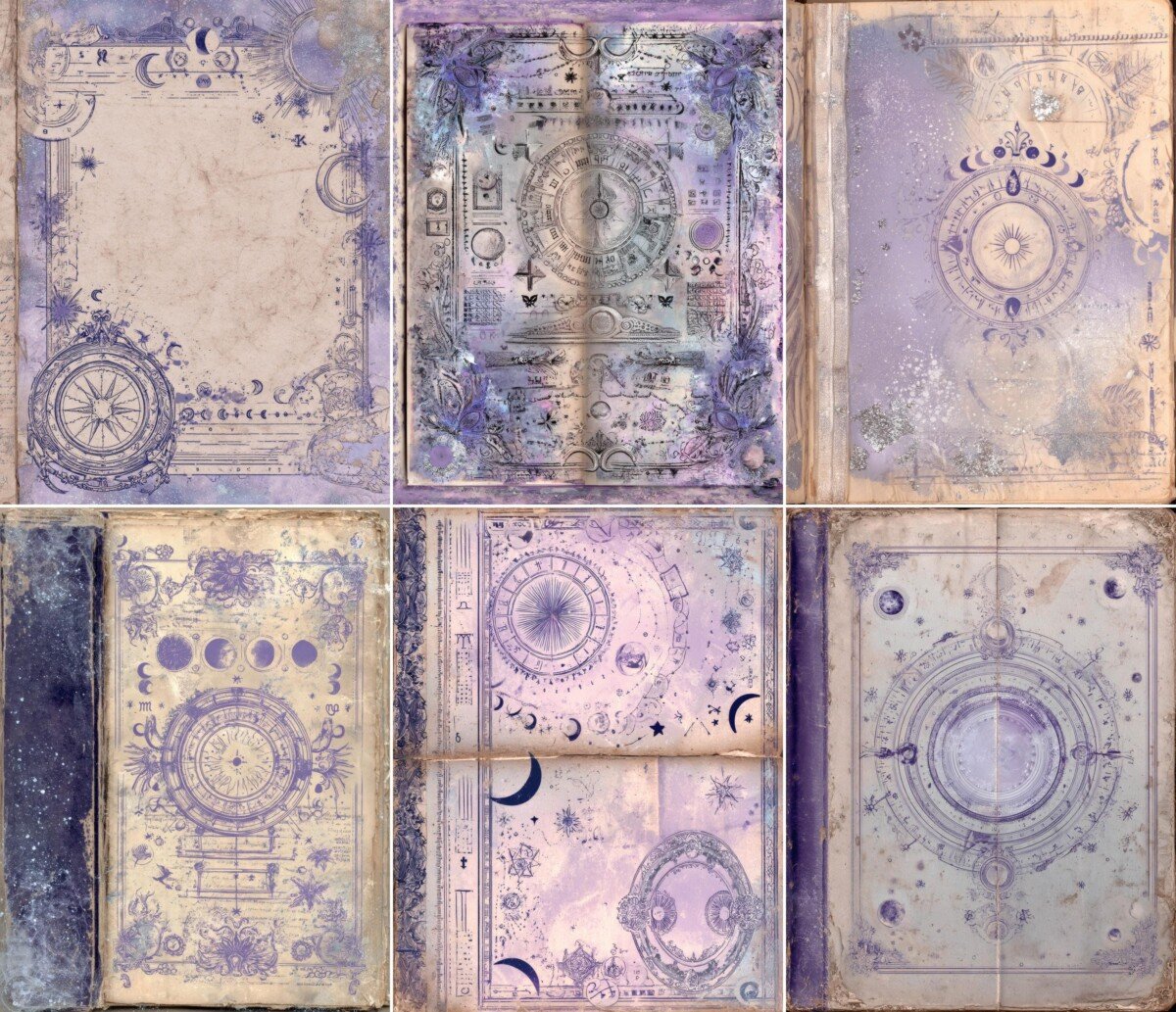 scrying – 20 Scrying Zodiac Indigo Divination Junk Journal kit