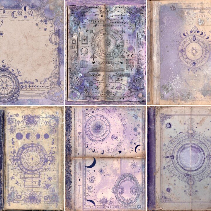 scrying – 20 Scrying Zodiac Indigo Divination Junk Journal kit