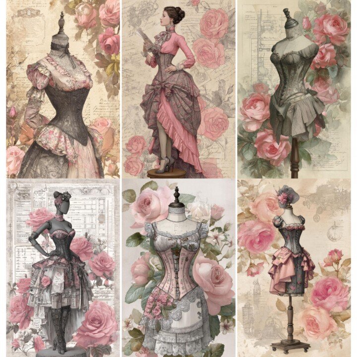 dressmaker – 52 Dressmaker Mannequin Junk Journal Pages