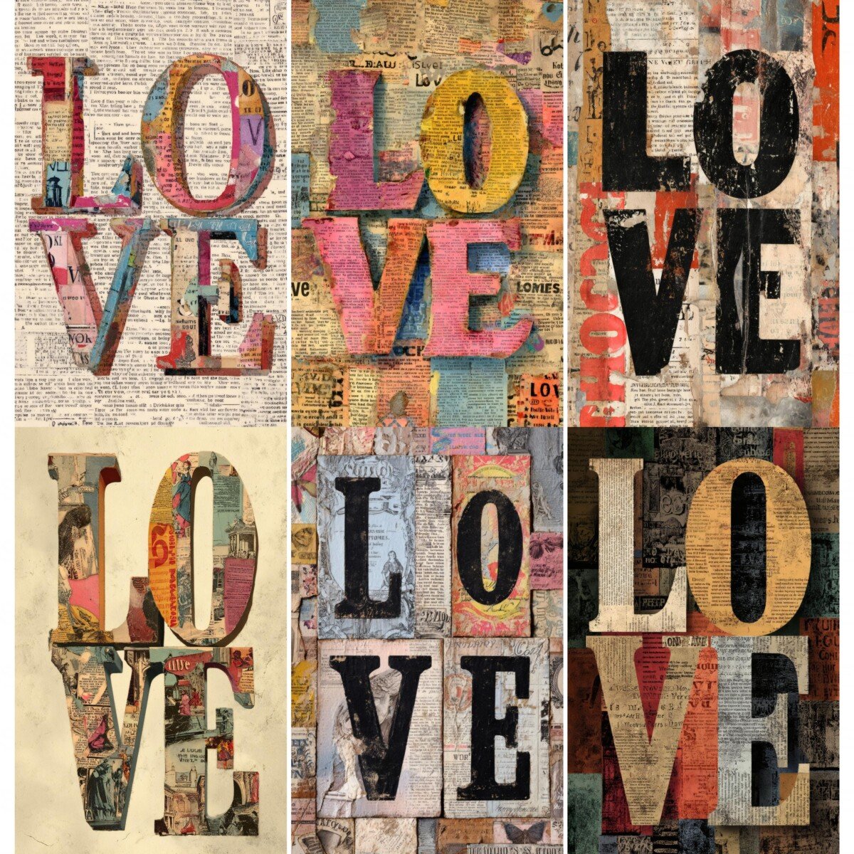 love – 52 LOVE Vintage Text Junk Journal Pages